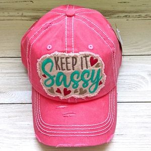 Distressed "Keep it Sassy" Embroidered Cotton Cap